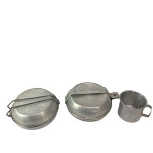 2 Vtg Cooking Kit Pan Cup Backpacking Hiking‎ Camping Aluminum Set Boy Scouts
